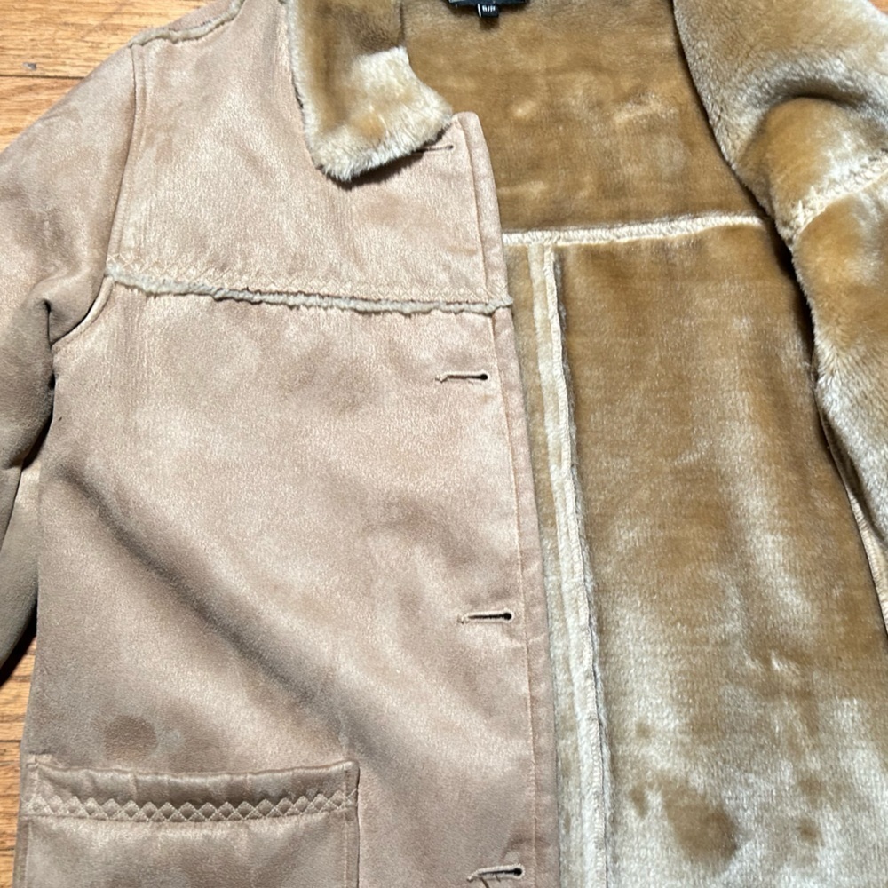Faux Suede Shearling Lined Tan Jacket Medium/Small - Picture 4 of 7